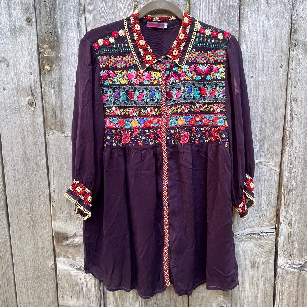 Johnny Was Multicolor Embroidered Top